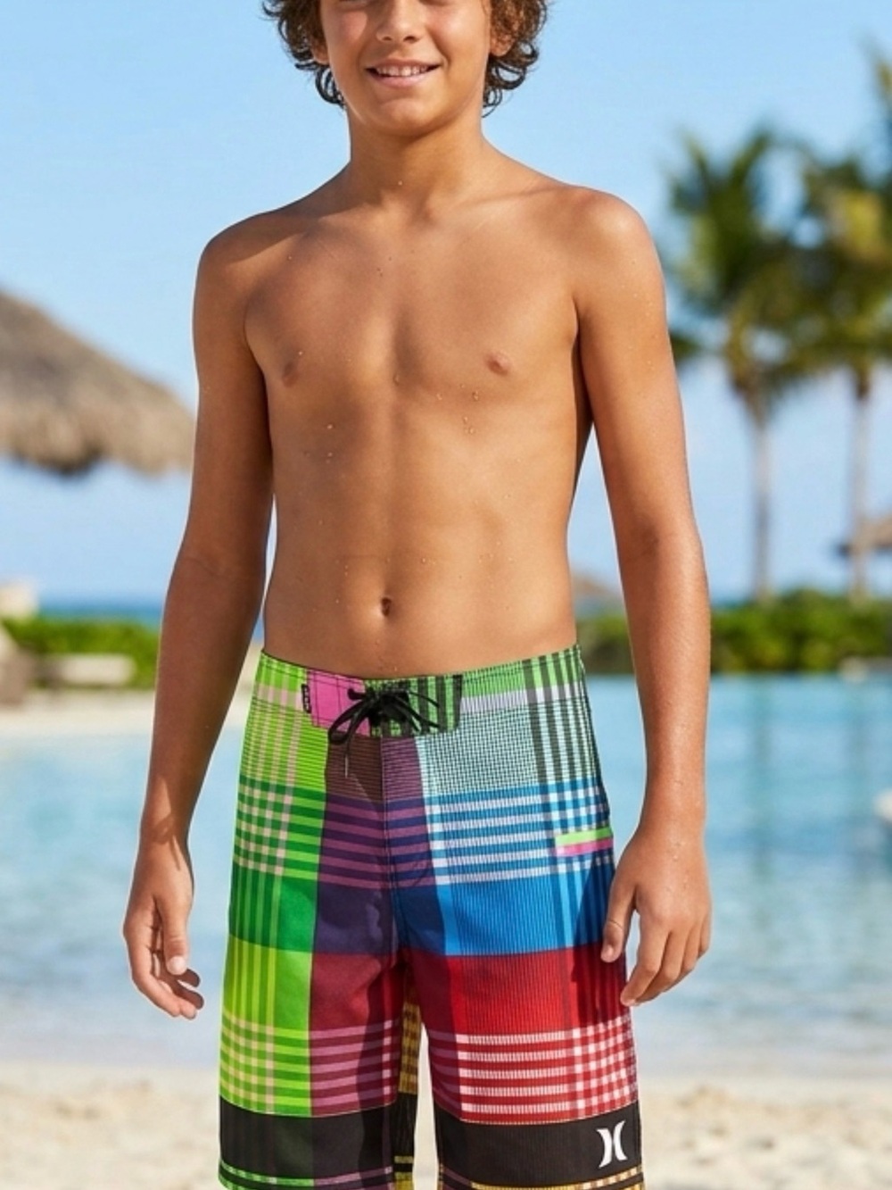 Hurley Boys Size 14 Phantom Perfomance Plaid  Swim Trunks